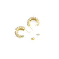 Fancy CZ White Pearl Huggie Earrings, Sku#Y898