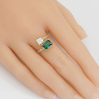 Gold Silver Green Clear Square CZ  Adjustable Ring, Sku#A134