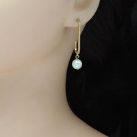 CZ Gold Long paperclip White Pearl Earrings, Sku#ZX145