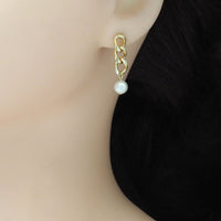 CZ Gold Cuban Chain White Pearl Earrings, Sku#ZX146