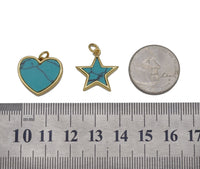 Gold Turquoise Heart/Five Point Star Charm, Sku#L656