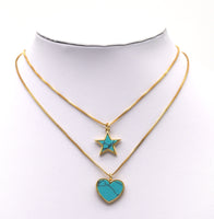 Gold Turquoise Heart/Five Point Star Charm, Sku#L656