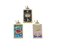 Gold Enamel Evil Eye Heart Moon On Rectangle Charm, Sku#JL111