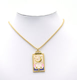 Gold Enamel Evil Eye Heart Moon On Rectangle Charm, Sku#JL111