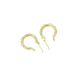 Gold White Pearl Round Ring Hoop Earrings, Sku#LX393