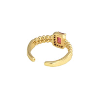 Gold Red Rectangle CZ Adjustable Ring, Sku#LK795