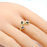 Gold Clear Colorful CZ Tree Leaf Adjustable Ring, Sku#LK808