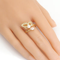 Gold CZ White Pearl Butterfly Drop Shape Adjustable Ring, Sku#LD497