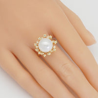 Gold White Pearl blossoms flower Adjustable Ring, Sku#ZX150