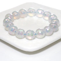 AB Mystic White Agate Round Faceted Stretchy Bracelet, Sku#EF304