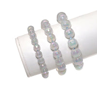 AB Mystic White Agate Round Faceted Stretchy Bracelet, Sku#EF304