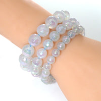 AB Mystic White Agate Round Faceted Stretchy Bracelet, Sku#EF304
