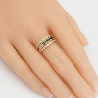 Gold Silver Colorful Baguette CZ Adjustable Ring, Sku#LX397