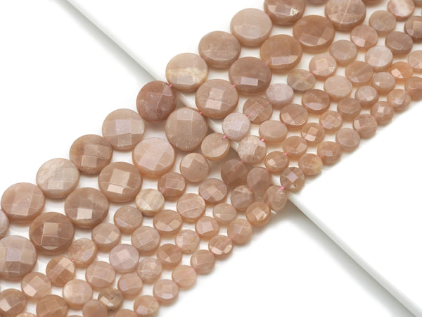 Natural Quality Faceted Coin Peach Moonstone Beads, Sku#HY5
