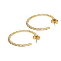 Gold Silver Clear CZ Round Hoop Earring, Sku#LX205