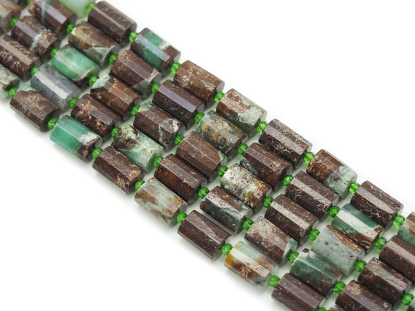 Natural Faceted Cylinder Chrysoprase Beads, 10x14mm, Sku#HY17