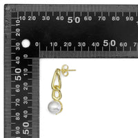 CZ Gold Link Chain White Pearl Stud Earrings, Sku#LD499