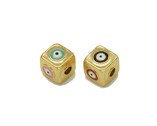 Enamel Evil Eye On Cube Spacer Beads, Sku#Y692