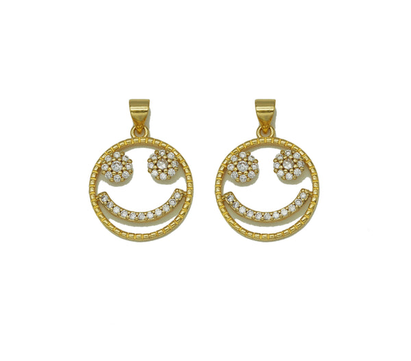 CZ Smiley Face on Hollow Out Round Charm, Sku#JL115