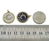 CZ Enamel Crescent Moon Star On Round Coin Charm, Sku#Y701