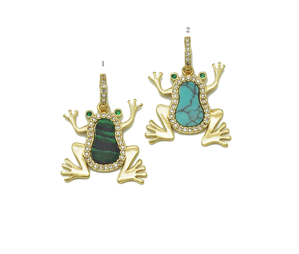 CZ Malachite Turquoise Frog Charm, Sku#L679