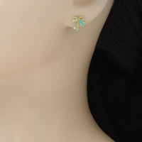 CZ Gold Coconut Tree Stud Earrings, Sku#LK896