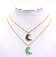 Baguette CZ Abalone Turquoise Malachite Cresent Moon Charm, Sku#L682