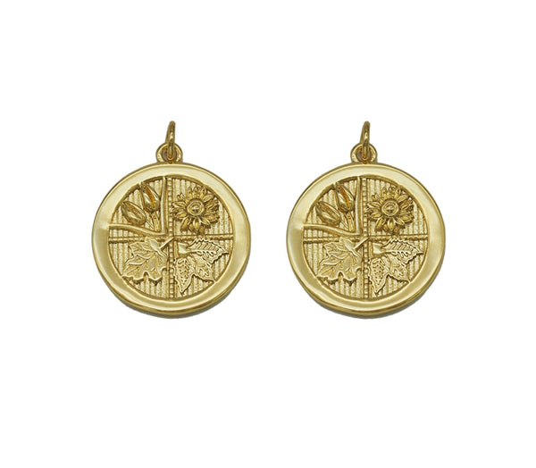 Gold Flower and Leaf On Round Coin Charm, Sku#LK643