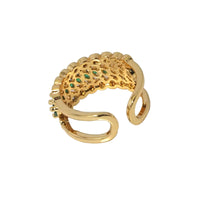 Gold Clear Green CZ Thick Band Adjustable Ring, Sku#LD397