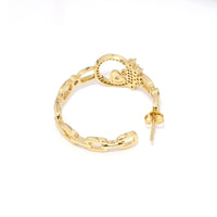 Gold CZ Oval Link Crown hoop Earrings, Sku#LD407