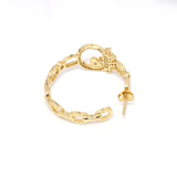 Gold CZ Oval Link Crown hoop Earrings, Sku#LD407