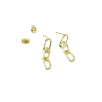 CZ Gold Oval Link Dangle Earrings, Sku#LK900