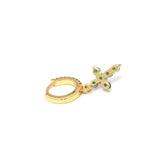 Gold Green CZ Cross Hoop Earrings, Sku#LK775