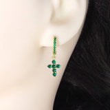 Gold Green CZ Cross Hoop Earrings, Sku#LK775