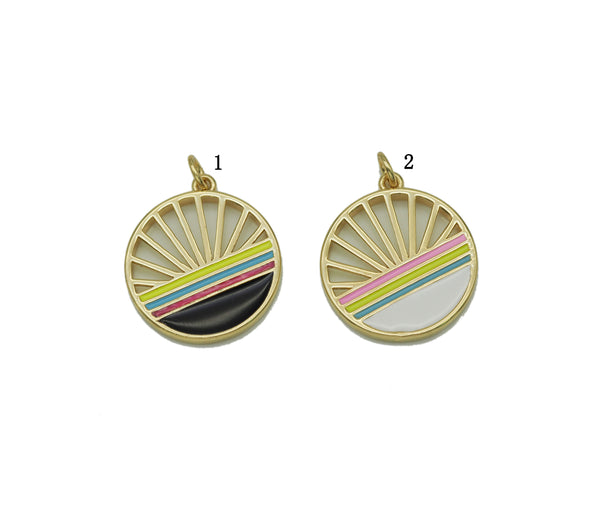 Gold Enamel Rainbow Hollow Out Round Coin Charm, Sku#F1496