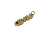 Gold Fichsia Heart CZ Love words Charm, Sku#F1498