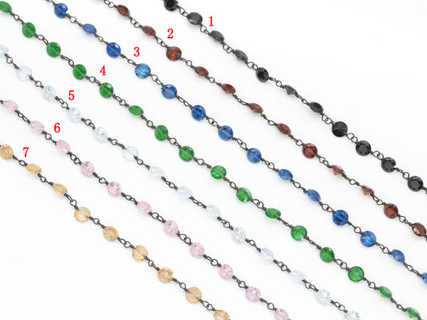 Hand Made Colorful CZ Crystal Cone Beaded Bezel Chain by Yard, sku#EF155