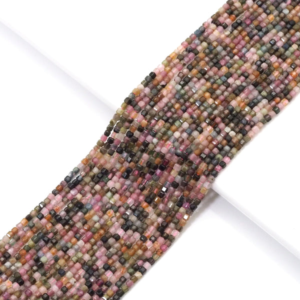 Genuine Multicolor Tourmaline Faceted Cube Beads, 2.5mm, Sku#U1529