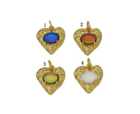 Gold Oval Crystal On Heart Charm, Sku#Y703