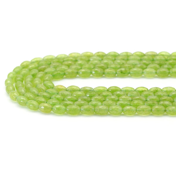 Olive Green Jade Rice Shape Faceted Beads, Sku#U1734
