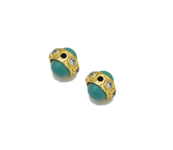 Gold Turquoise Blue Spacer Bead, Sku#Y713