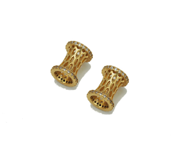 Gold Hollow Out Cylinder Beads, Sku#Y715