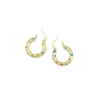 Colorful CZ Gold Hoop Earrings, Sku#LD501