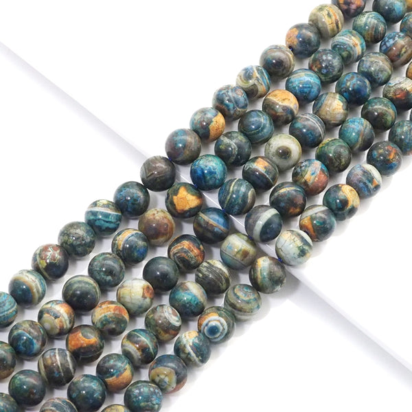 Natural Blue Brown Tibetan Agate Round Smooth Beads, 14mm, Sku#U1557