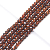 Natural Dark Orange with Black Wavy Line Tibetan Agate Round Smooth Beads, 10mm, Sku#U1558