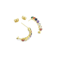 Colorful CZ Gold Arc Stud Earrings, Sku#A136