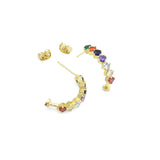 Colorful CZ Gold Arc Stud Earrings, Sku#A136