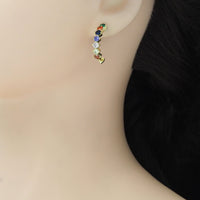 Colorful CZ Gold Arc Stud Earrings, Sku#A136