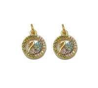 Gold Colorful CZ Swan Coin Charm, Sku#ZX92