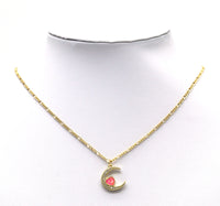 Opal Heart On Cresent Moon Charm, Sku#F1504